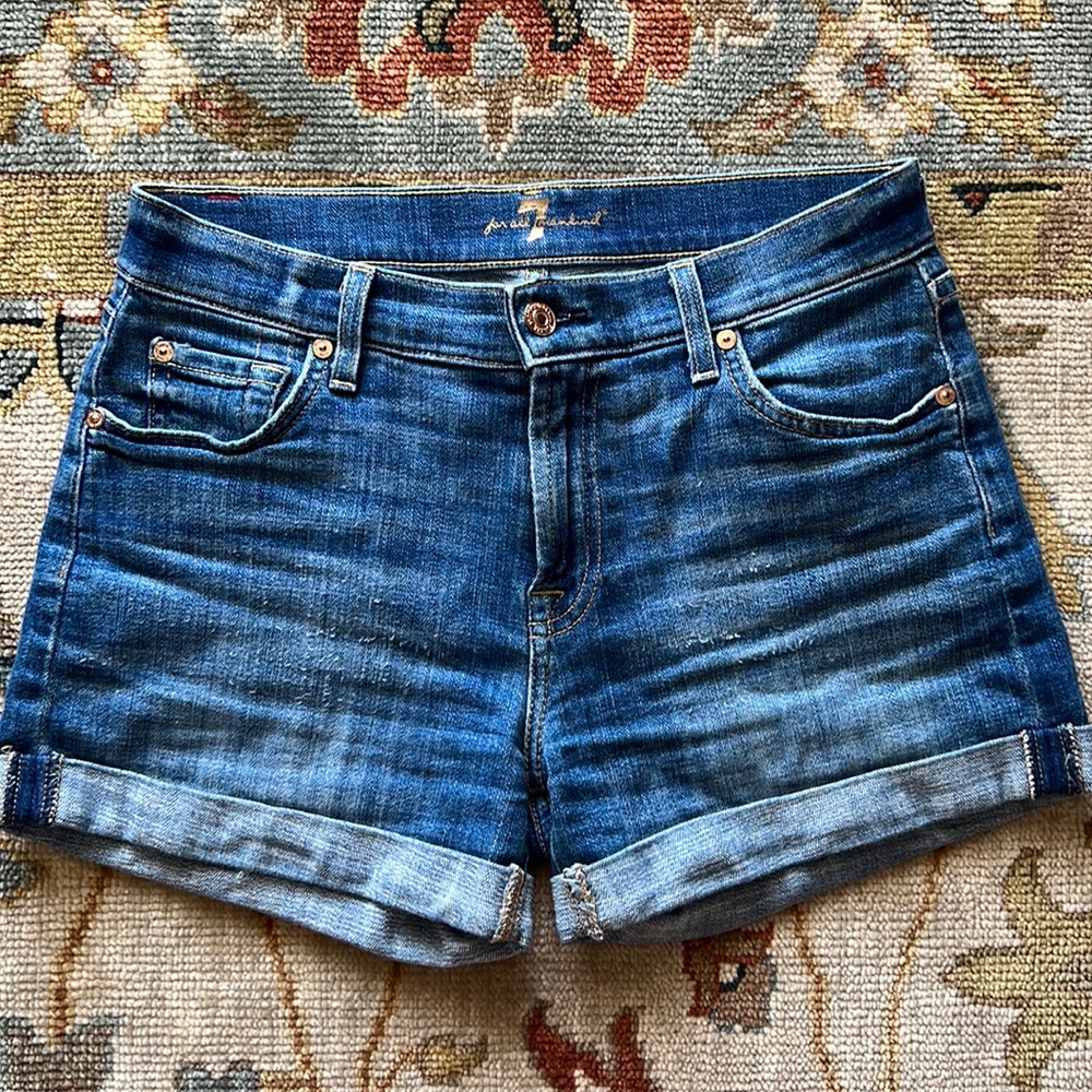 7 FOR ALL MANKIND Mid Rise Denim Roll Up Shorts